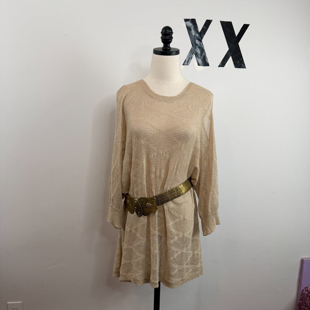 Y2K Lane Bryant Gold Lurex Sheer Knit Cold Shoulder Dolman Tunic Top 22 24
